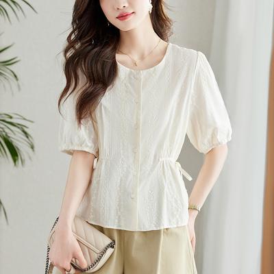 Apricot Shirt Women's Short-sleeved New Chic and Beautiful Shirt Small Top