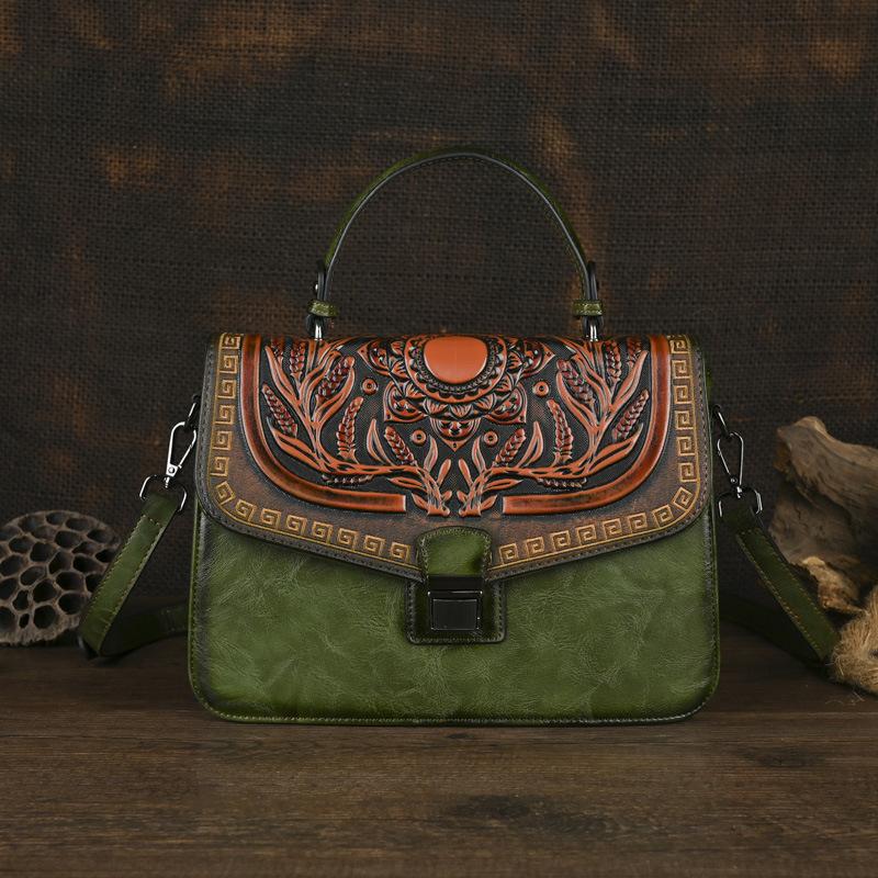Новая сумка через плечо в стиле ретро с тиснением вручную для пожилых людей - Модная женская сумка через плечо из кожи 4820₽