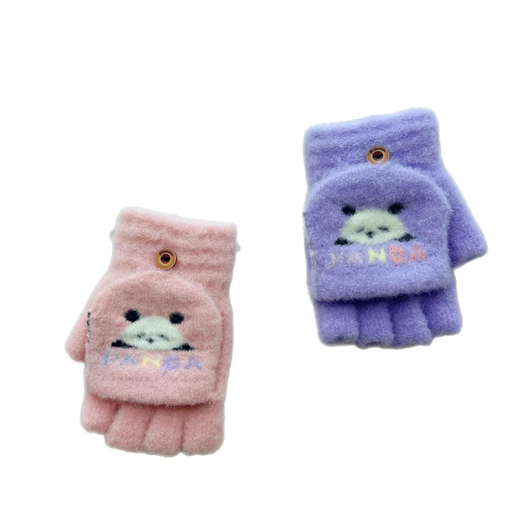 Kinderhandschuhe Winter Warm und Kälteschutz für männliche und weibliche Babys Niedliche Cartoon Plus Samt Klappbare Halbfingerhandschuhe