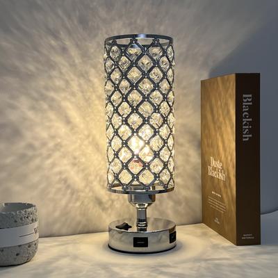 1 lámpara de escritorio de cristal con USB para mesita de noche, lámpara de escritorio de cristal LED galvanizada con hardware para el hogar, dormitorio y sala de estar