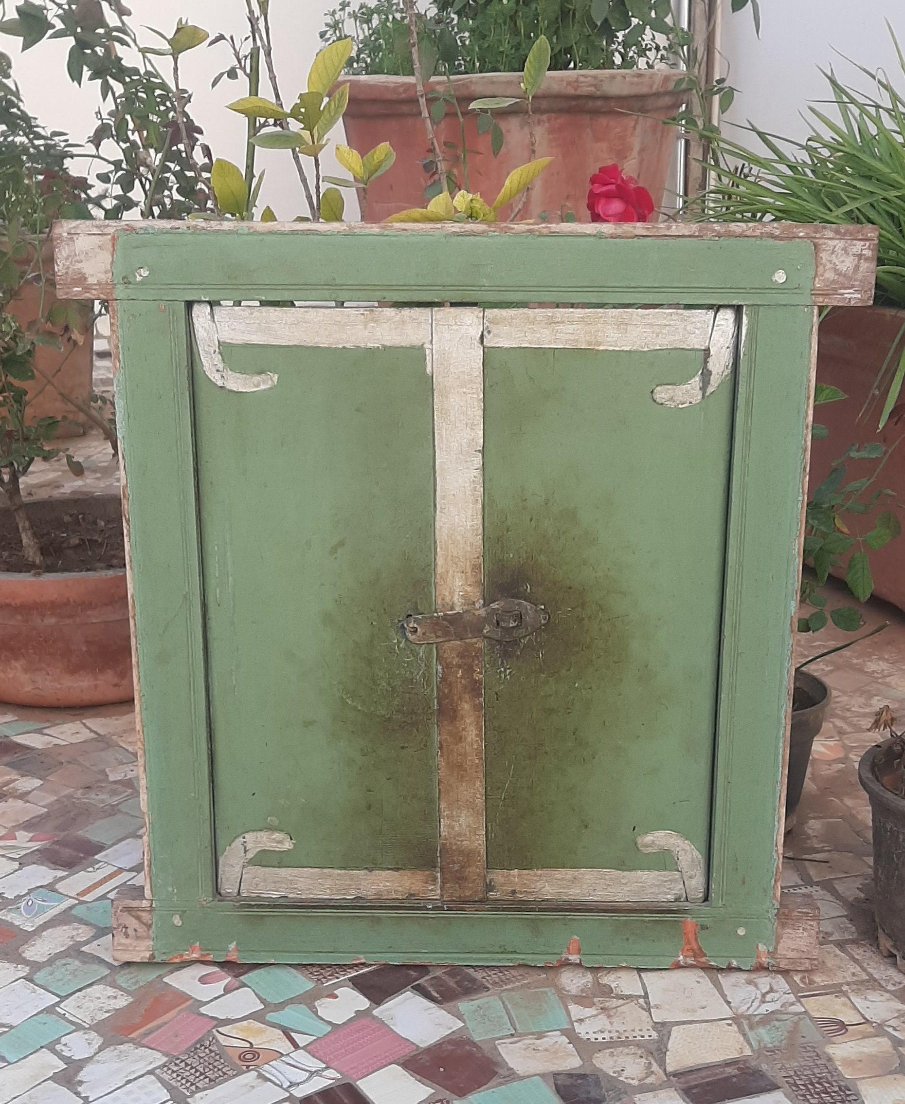 Antique Hand-Painted Wooden Window Jharokha: Rustic Green Wall Decor разноцветный