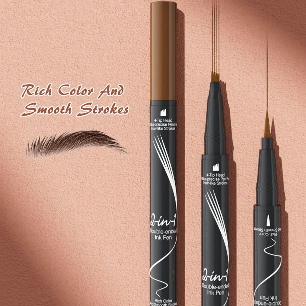 Dual-Tip Eyebrow Makeup Tool: Waterproof Pencil and Liquid Liner with Precision 4-Fork Brush for Defined Brows