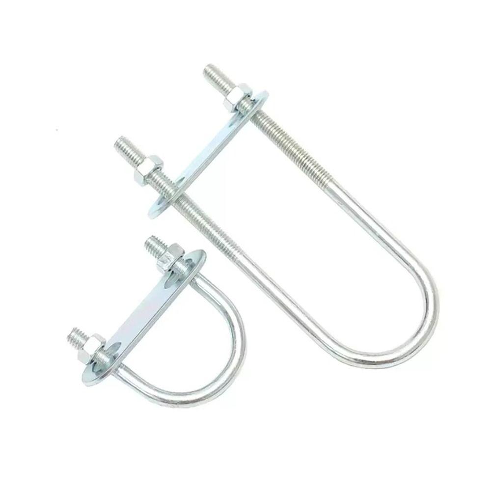 1Pcs Durable Galvanized Q235 Carbon Steel M8 Round Tube Clamp With Baffle Screws Pipe U-clamp Right Angle U-bolt for Round Tube