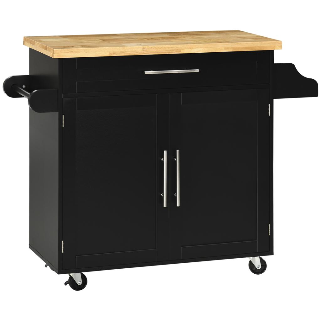 Kitchen Trolley, Cabinet with Doors, Drawer, Mobile Spice Rack, 109 x 40 x 89 cm, Black