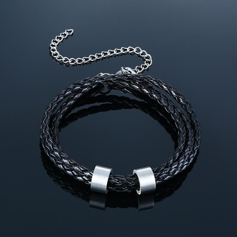 Vnox Free Personalize Family Name Bracelets for Men Layered Leather With Beads Charm Bracelet Couple Anniversary Gift to DAD Son