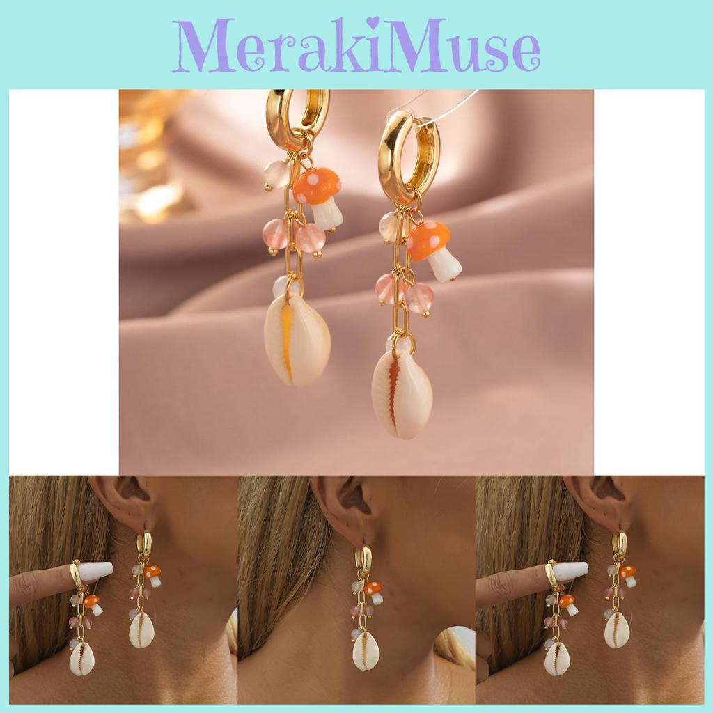 Natural Stone Shell Mushroom Earrings For Women Gold-plated Street Fashion