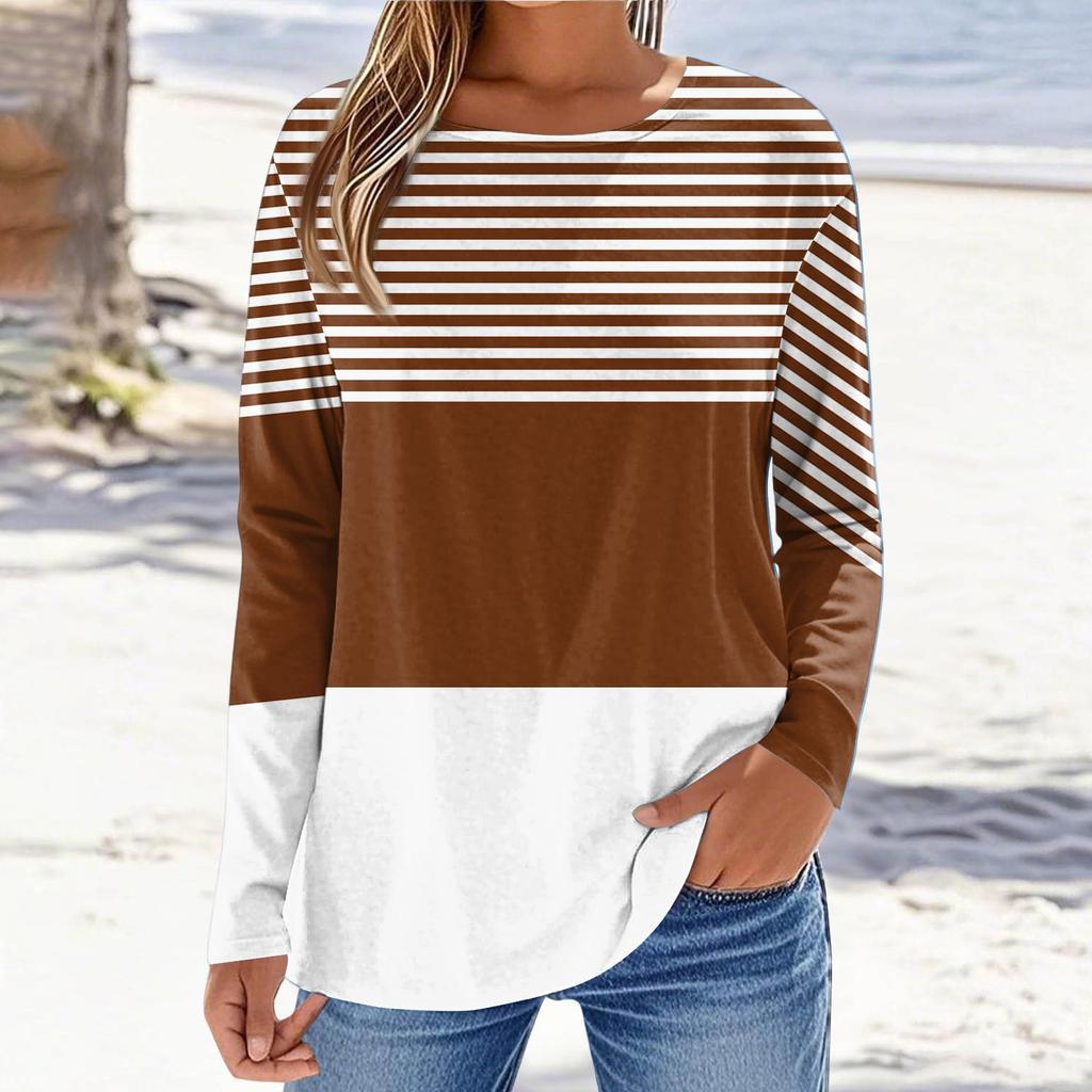 Women's Fashionable Casual Printed Long Sleeved Round Neck Top Round Neck Top Top