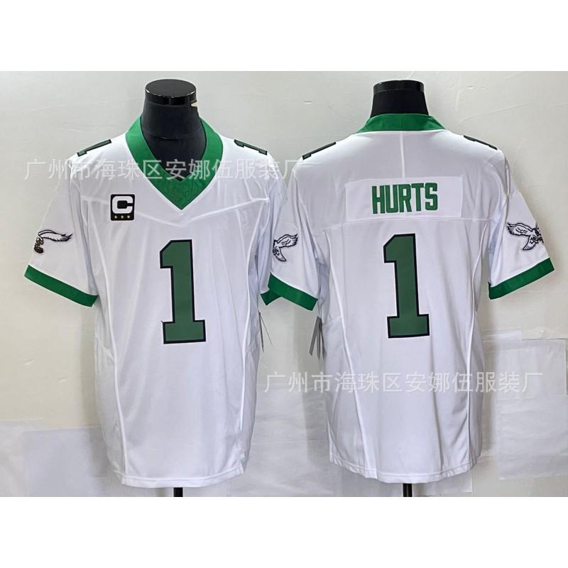 Philadelphia Eagles NFL Jersey 1 Jalen Hurts Green Embroidered Football Shirt Men