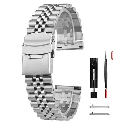 Sibehill Stainless Steel Watch Band, Metal, 18mm, 19mm, 20mm, 22mm, with Adjustment Tool