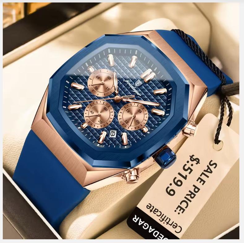 

Деловые часы для мужчин Водонепроницаемые Люминесцентные Хронограф Дата Мужские наручные часы Силиконовый ремешок Кварцевые Мужские часы Мужские+Коробка