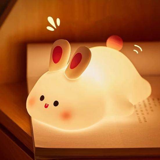Ztlumitelné noční světlo králíček, noční lampička králíček se senzorem na dotyk, 3 úrovně jasu, dobíjecí stolní lampička králíček pro dětskou a dospělou ložnici