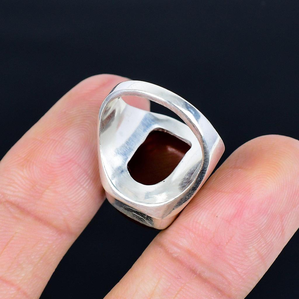 Handgefertigter 925er Sterling Silber Ring mit Karneol Edelstein Klassischer Kissen Schliff Karneol Siegelring für Damen und Herren