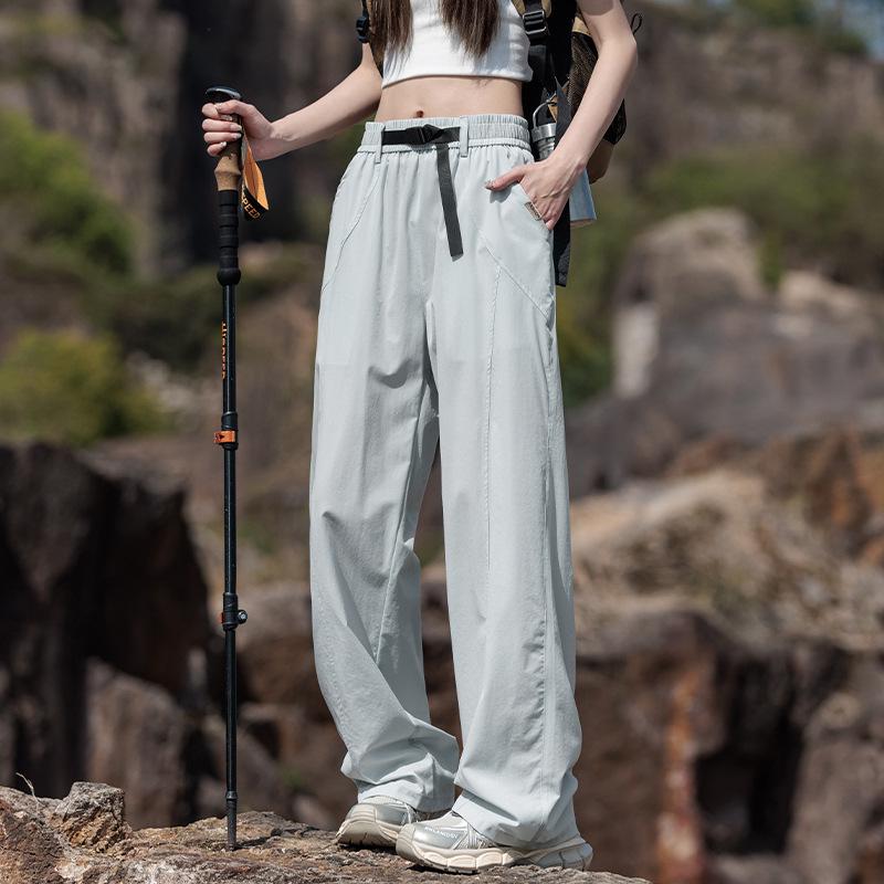 Women's Quick-Dry Ice Silk Wide-Leg Cargo Pants for Hiking & Casual Wear