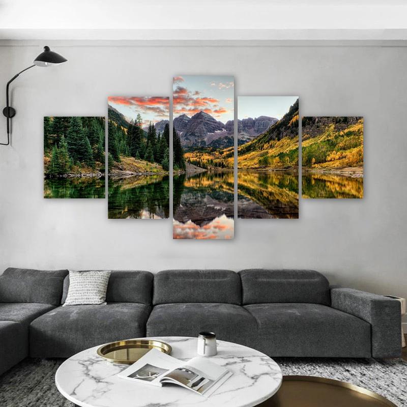 5 Panels Landscape Posters Canvas Painting Lake Mountain Pictures Prints Wall Art For Living Room Modern Home Decor No Frame