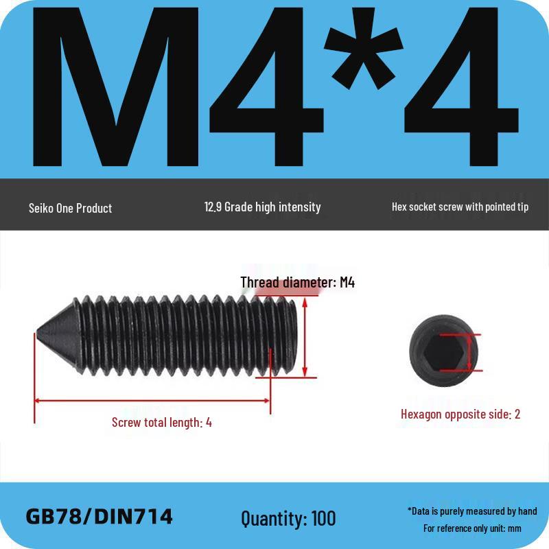 12.9 Grade Pointed Set Screw Grub Set: Headless Screws M3 M4 M5 M6 M8 M10