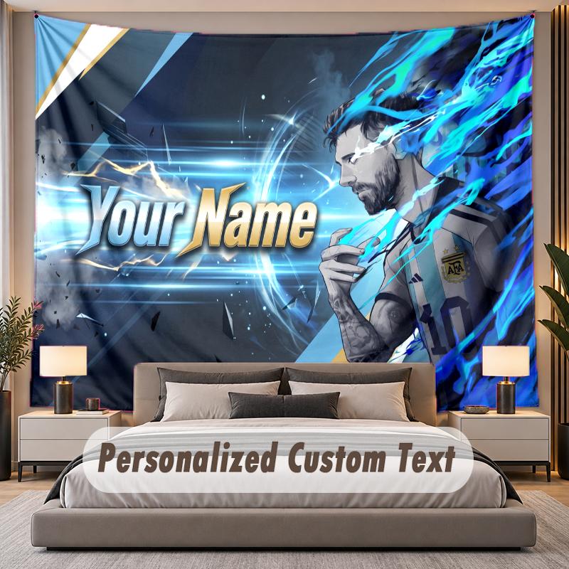 Custom Name Text Tapestry Lionel Messi Personalized Polyester Wall Tapestry For Bedroom And Room