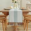 Handmade Tassel Cotton Linen Table Runner Dining Coffee Decor In American Rustic Style