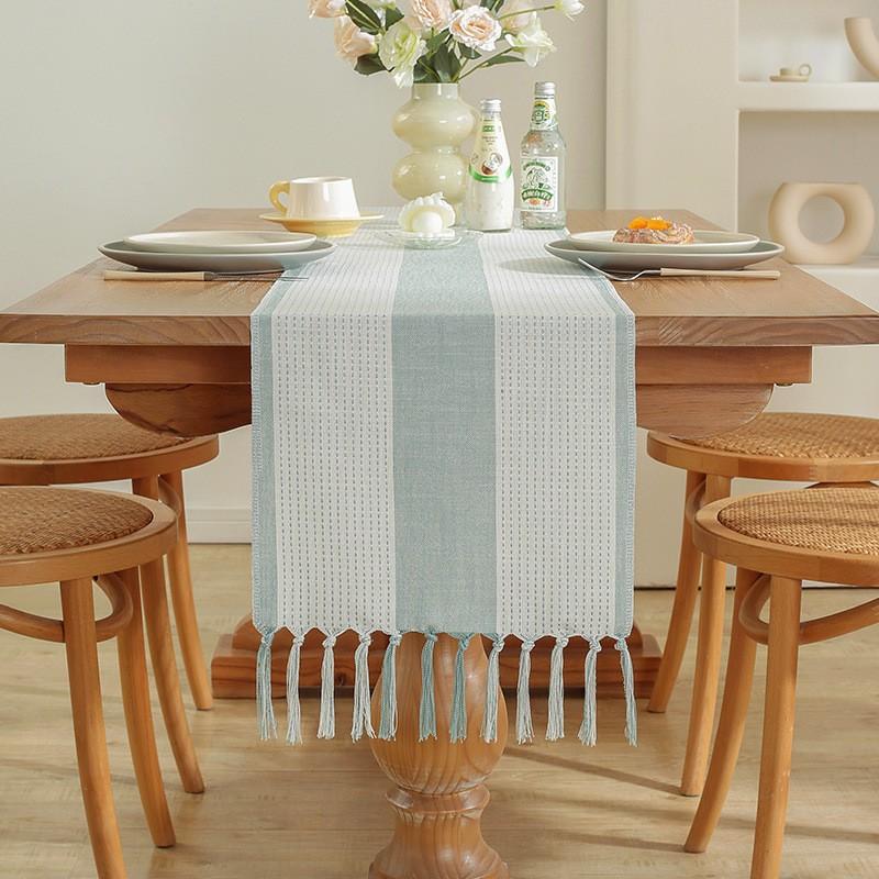Handmade Tassel Cotton Linen Table Runner Dining Coffee Decor In American Rustic Style