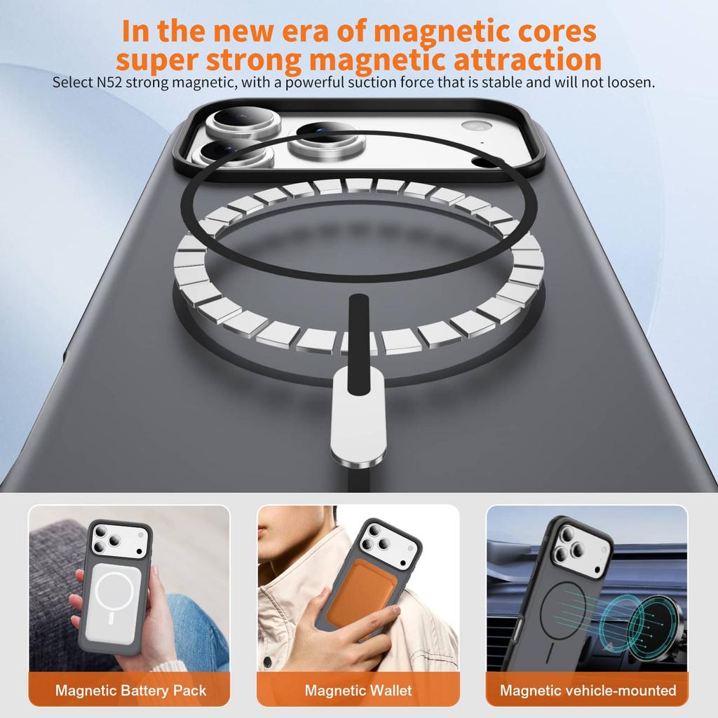 Magnetic Case for iPhone 17 Pro Max/17 Pro/Air/17/16/15/14/13/12 Pro Max, Slim Frosted Non Slip Case Support Wireless Charging