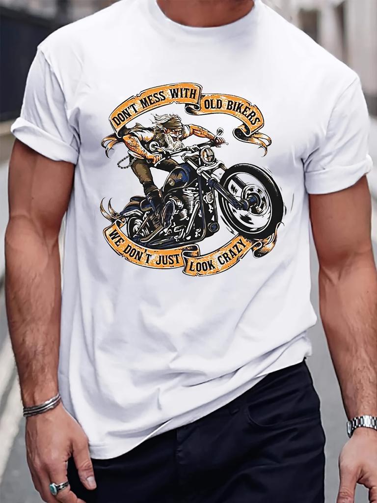 Summer Plus Herren Motorrad Old Man Print Rundhals T-Shirt 100% Reine Baumwolle Cooles Radfahren Sport Kurzarmshirt