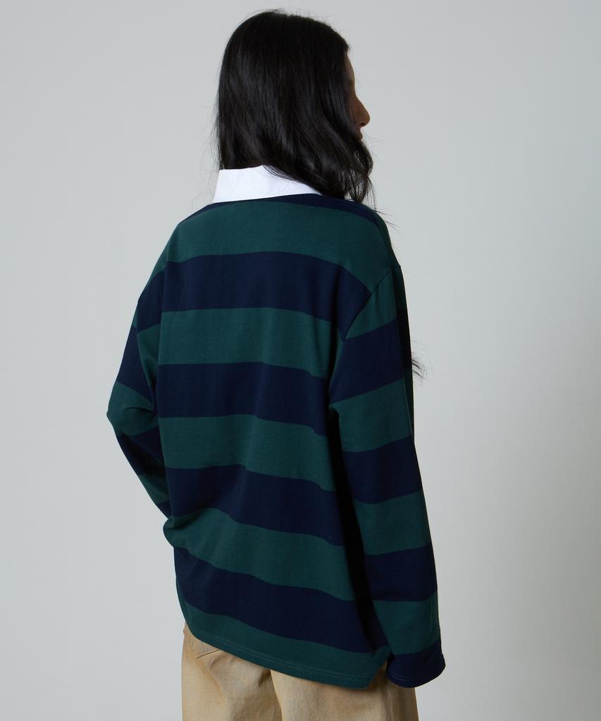 UNKNOWN PLANET Striped Rugby Collar Shirt Green
