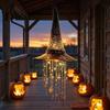 Trick or Treat Party Decorations Lighted Witch Hat Hanging Chime, LED Glowing Wizard with Sparkling Star String Lights Swinging Tassels, Indoor