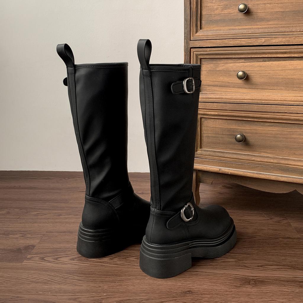 Brown British style but knee thick heel platform boots women's 2025 new autumn thin retro knight boots