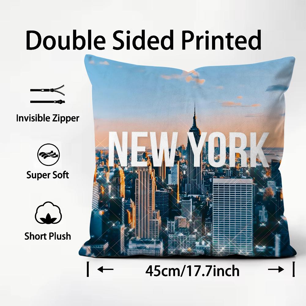 New York City Fashion Cushion Cover Plush Fabric Soft DoubleSided Printed Sofa Warm Winter Home Child Gift Pillow Case