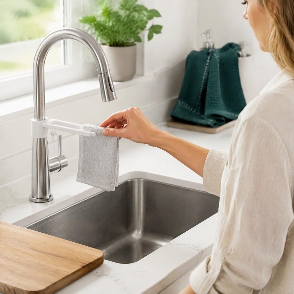 No-Drill Dishcloth Drying Holder Adjustable Kitchen Towel Rack Space Saving Drying Organizer Sink
