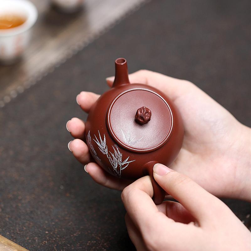 130ml Chinese Yixing Purple Clay Teapots Tradition Handmade Bamboo Leaf Bird Tea Pot Beauty Kettle Raw Ore Zisha Tea Set