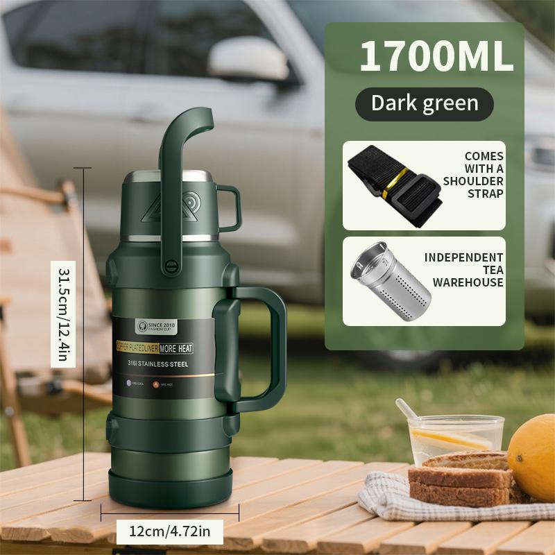 2,5L Supergroßer Vakuum-Thermoskanne aus Edelstahl, doppelwandige isolierte Flasche für heiße & kalte Getränke, Reise & Camping Essent gray