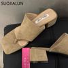 Fashion SUOJIALUN 2024 Summer New Brand Women Slipper Fashion Med Square Heel Outdoor Slides Shoes Ladies Casual Vaction Flip Flops Sand