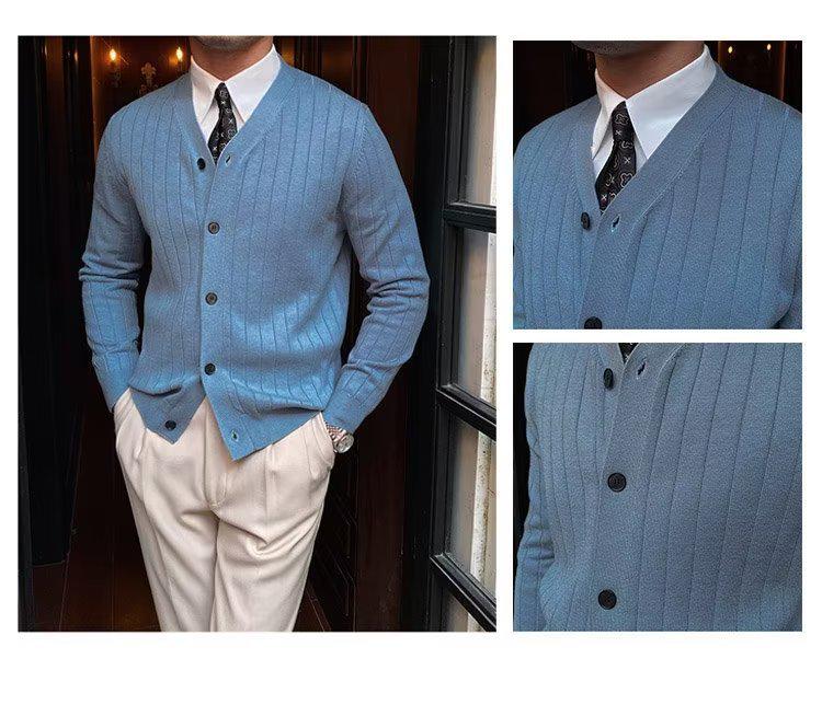 Koreański Męski Sweter Kardigan Slim Fit - Dzianina Jesień/Zima