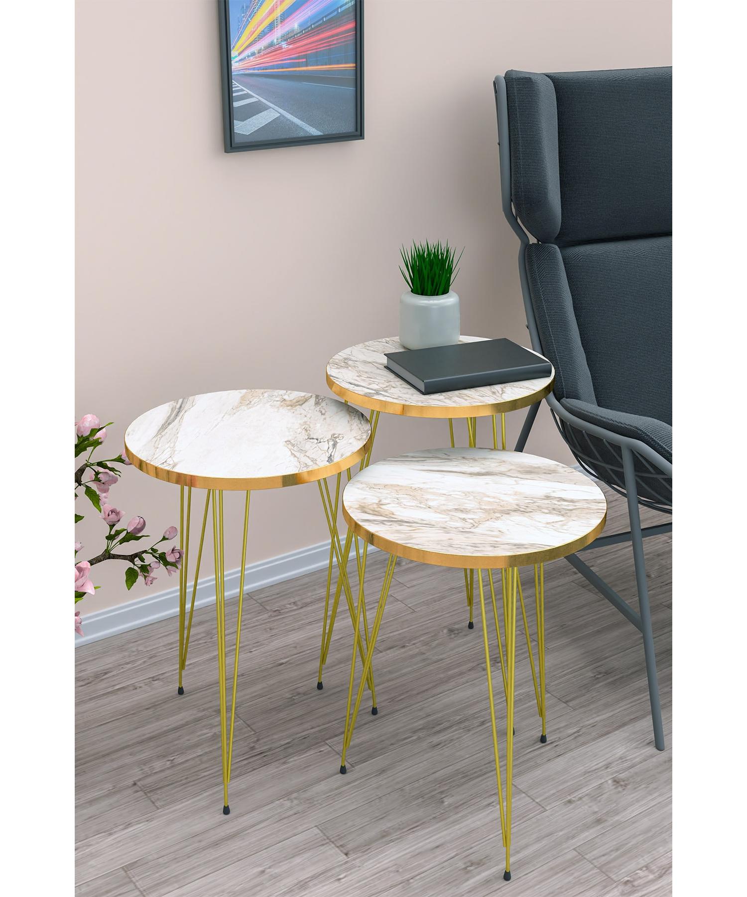 

Gold Metal Leg White Marble Pattern Nesting Table