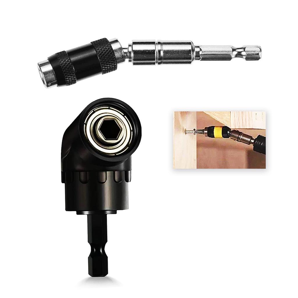 Right Angle Drill Attachment Impact Angled Magnetic Drill Bit Holder Swivel Drill Bit Impact Extension Set for Tight Spaces Adapter, 105° Driver,