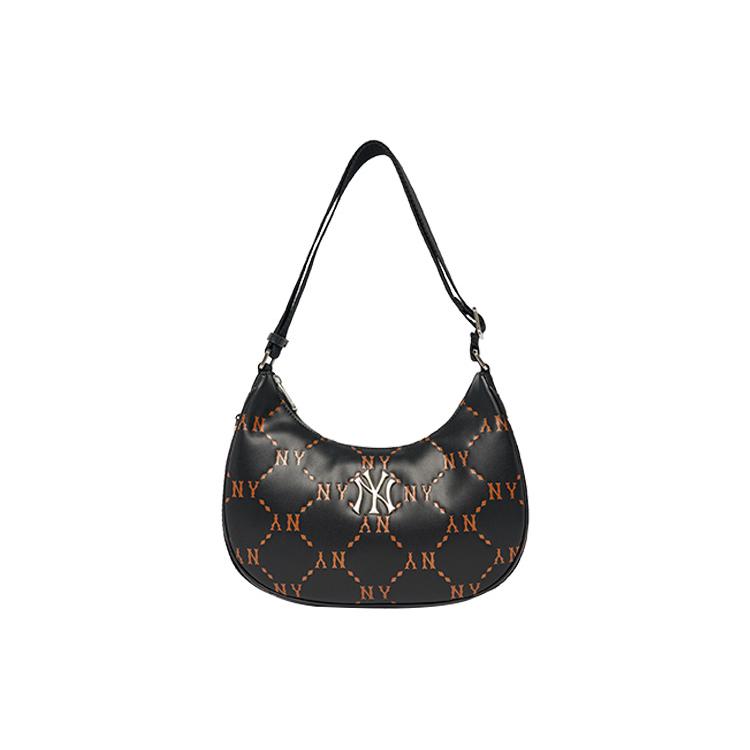 New MLB Monogram Collection Polyester Hobo Pochette, Hobo Bag, Shoulder Bag, Crossbody Bag Tubas Unisex Black 3ABQL012N-50BKS