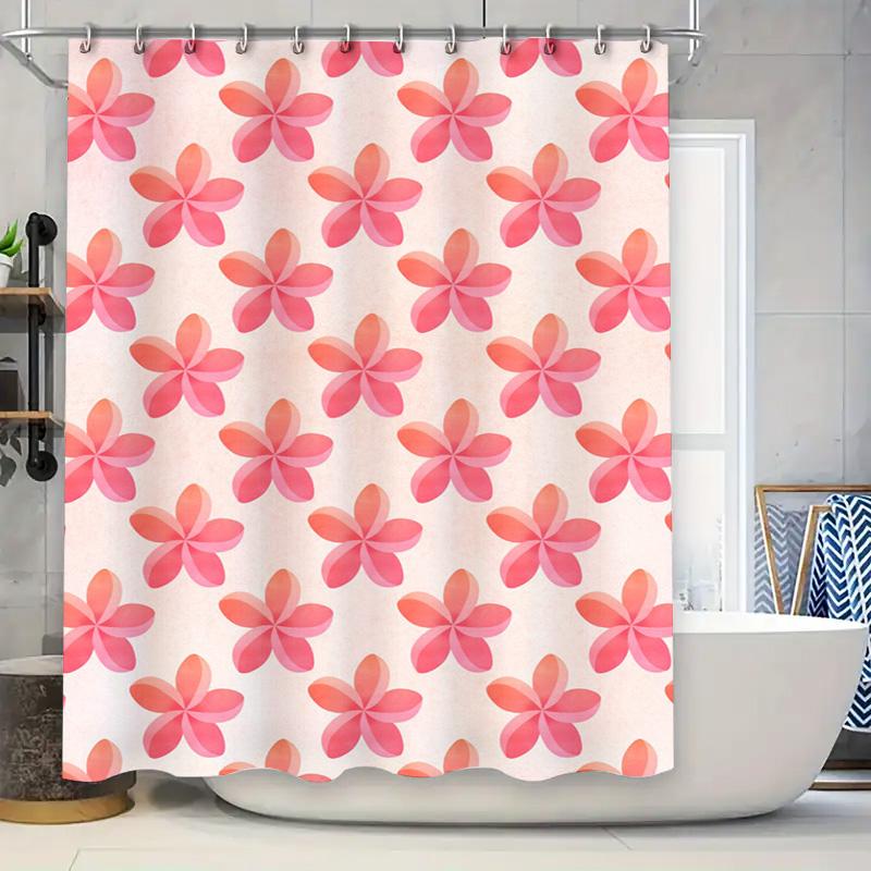 

Floral Shower Curtain Pink Flowers Pattern Bath Rug Decor Home Waterproof Fabric Free Size (Set Of 1) W60H190(CM)-1 Pcs