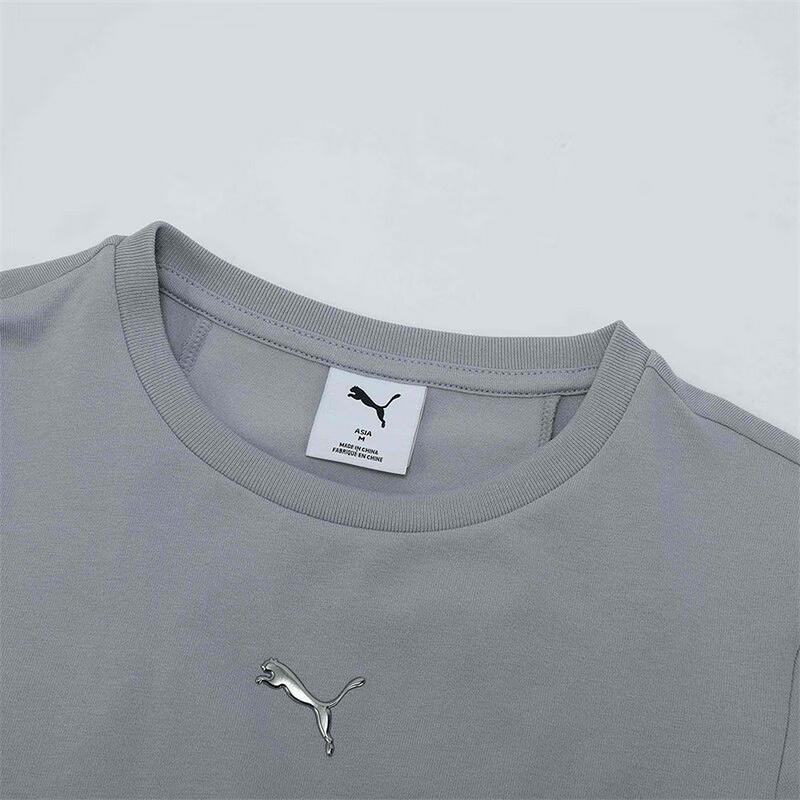 PUMA Slim-Fit Crew Neck Pullover Cropped Long Sleeve T-Shirt Women's Grey