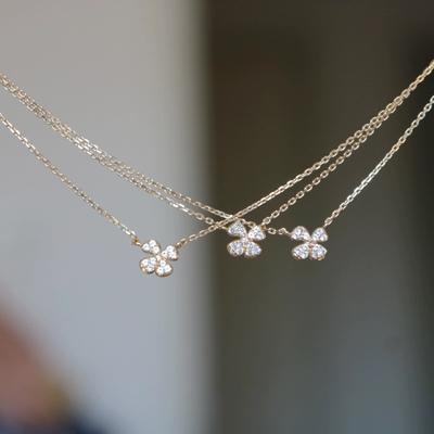 925 Sterling Silver Lucky Four-Leaf Clover Diamond-Studded Necklace Women's Special-Interest Design All-Match Full Diamond Clavicle Chain