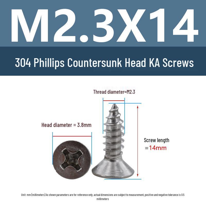 Yigu 304 Stainless Steel Phillips Flat Head Self-Tapping Screws M1-M2.5