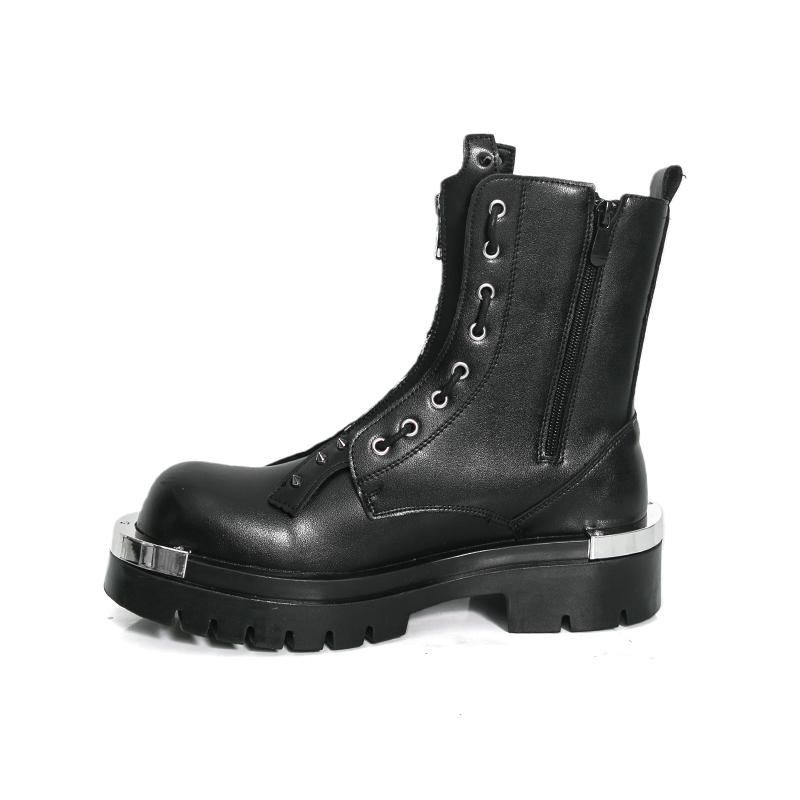 Men Motorcycle Black Thick Sole Height Increase High Boots Street Style Cool Elevator Punk Boots Large Size