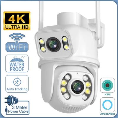 8MP EU 4K Kamera IP PTZ WIFI z podwójnym obiektywem, obraz w czasie rzeczywistym na dwóch ekranach, automatyczne śledzenie AI, wykrywanie sylwetki, wodoodporna, do użytku zewnętrznego, CCTV, nadzór wideo