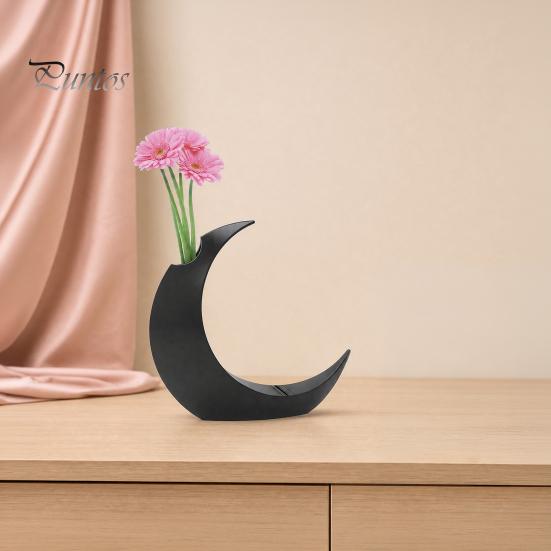 Crescent Shape Vase 3D Printed Moon Flower Vase, Modern Decorative Minimalist Holder Container for Living Room Table Centerpiece Stylish Ceramic