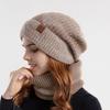 Yousheng 2 Pcs/Set Men Winter Hat Neck Warmer Thick Knit Stretchy Contrast Color Ear Protection Keep Warm Daily Wear Dome Cap Outdoor Skiing Skating