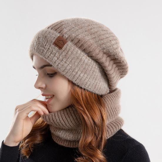 Yousheng 2 Pcs/Set Men Winter Hat Neck Warmer Thick Knit Stretchy Contrast Color Ear Protection Keep Warm Daily Wear Dome Cap Outdoor Skiing Skating