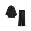 Women's Casual Crinkle Double-Breasted Blazer + High-Waisted Long Pants