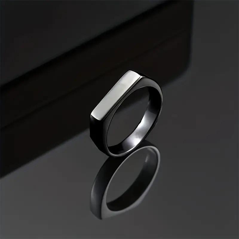 European Style Titanium Steel Ring with Engraved Graphics Logo – Electroplated Flat Stainless Steel Couple Band