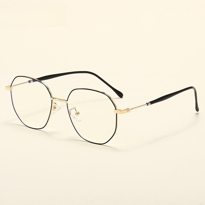 New Simple Polygonal Anti-blue Glasses Frame, Students Can Be Equipped with Degree Myopia Glasses, Plain Metal Flat Glasses