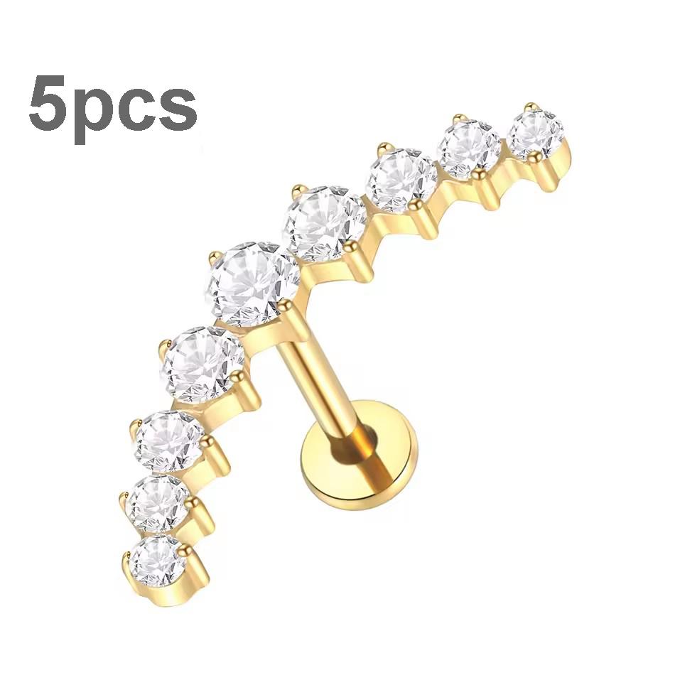 5Pcs/lot Titanium CZ Ear Stud Tragus Cartilage Earrings for Women Labret Lip Lobe Ring Helix Daith Piercing Body Jewelry