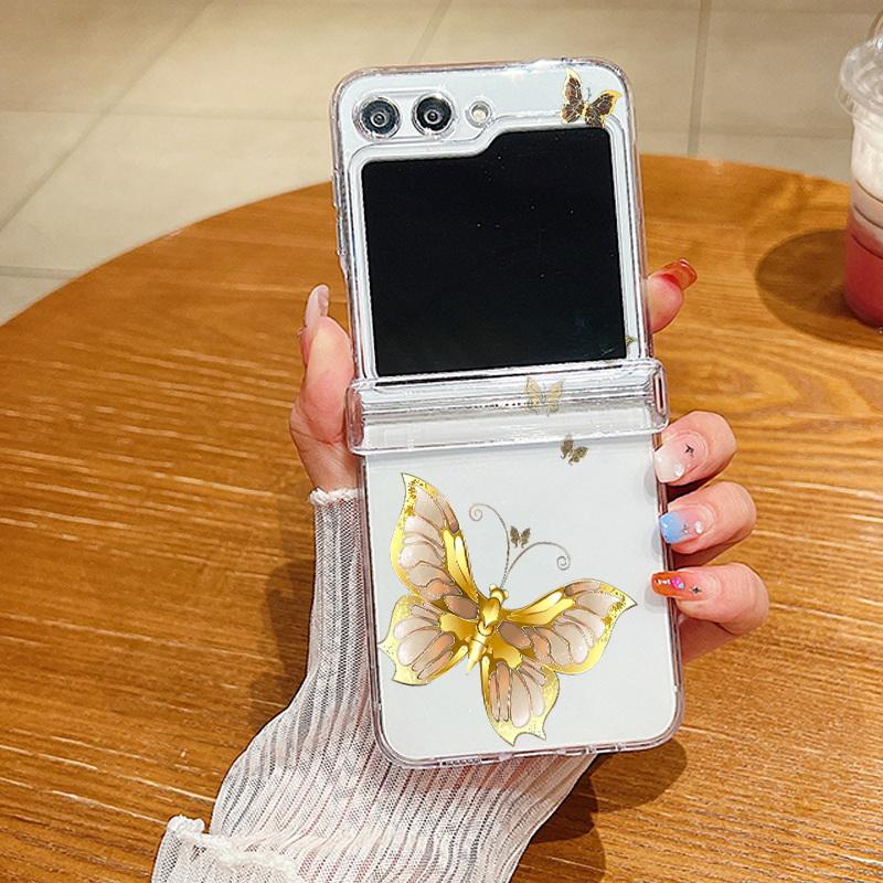 For Samsung Galaxy Z Flip5 Flip6 Butterfly Pattern Clear Folding Phone Case Transparent Hard PC Cover For Samsung Z Flip 6 5 4 3